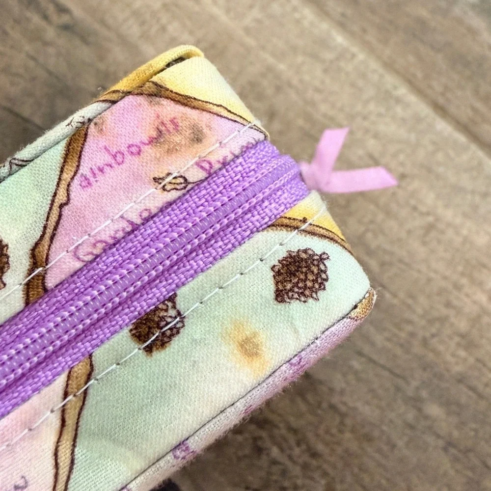 Disney Winnie the Pooh Vintage Pastel Patchwork Fabric Zip Closure Jewelry Case